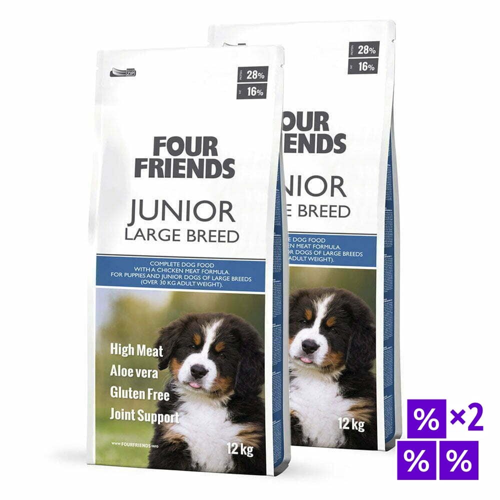 k11 Four Friends Junior Large Breed gluteenivaba kuivtoit suurte tõugude noortele koertele kanaga, 2x12 kg - Pilt 1