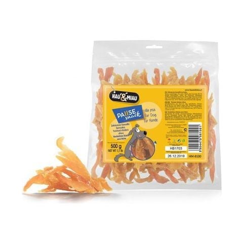 elv_2404_1 Hau&Miau Twisted Chicken Slices täiendsööt koertele, kanaliha filee ampsud, 500 g - Pilt 1